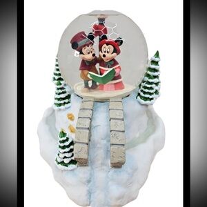 Disney Festive Snow Globe with Mickey and Minnie in Red and Green